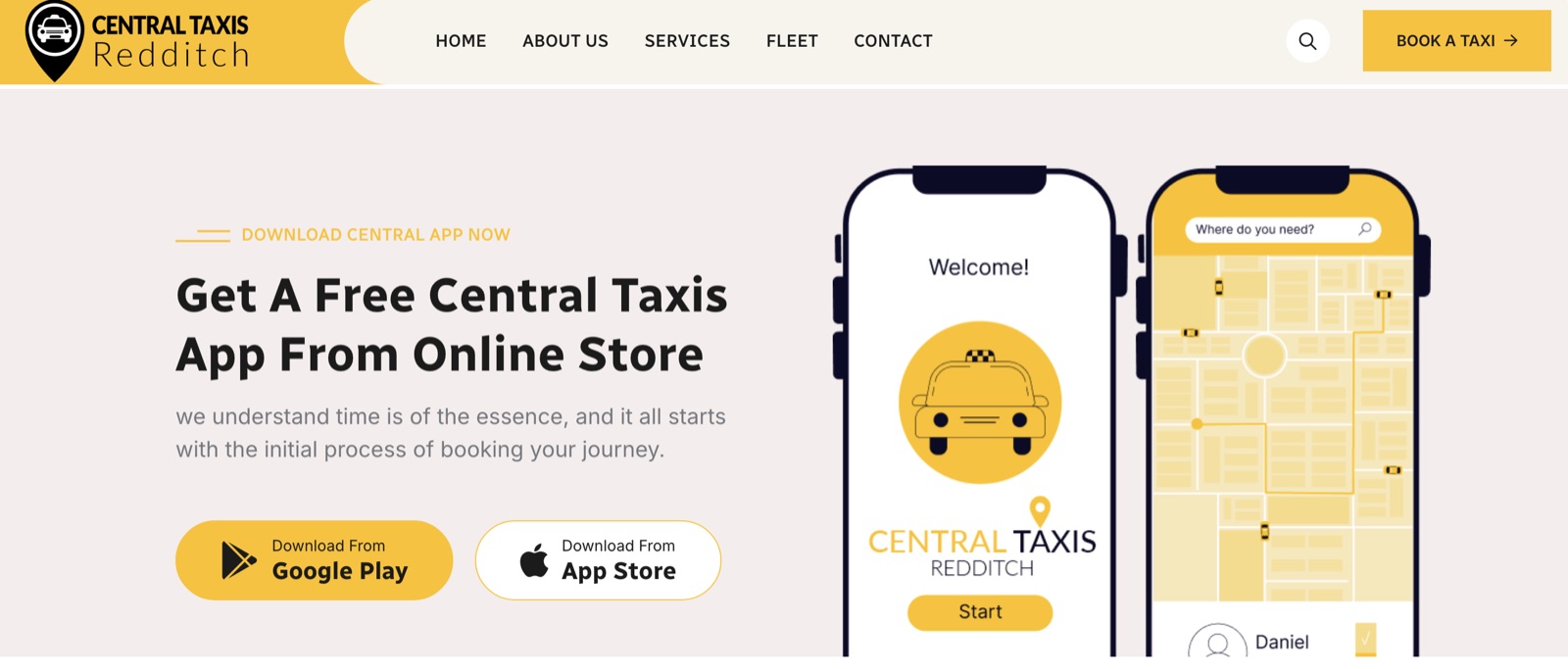 Central Taxis Redditch website homepage